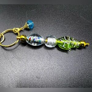 Artisan Green, Silver, Blue, and Speckled Glass Beaded Keychain Bag Charm Custom